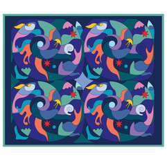 Obraz premium Flora and fauna of the ocean. Undersea world. Mosaic. Illustration for book, calendar, banner.