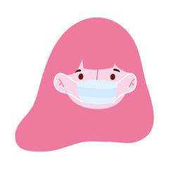 girl face with medical mask, coronavirus covid 19 pandemic isolated icon design white background