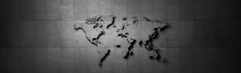 World map in front of concrete wall Banner