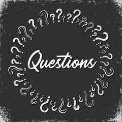 Doodle funny question marks hand drawn illustration on a blackboard background