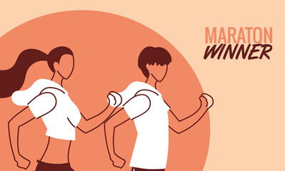 Man and woman avatar running vector design