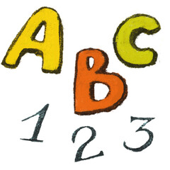 Hand drawn pencil clipart with letters and numbers. Set isolated on white background