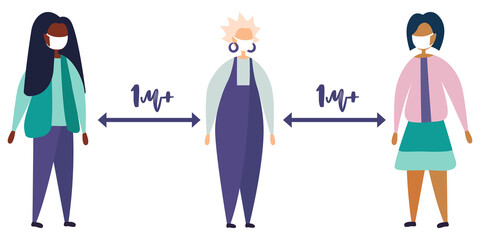 Social distance between people. Vector flat illustration in modern style.	
