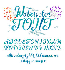 Watercolor font Lettering typography. Isolated Vector set