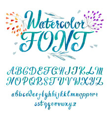 Watercolor font Lettering typography. Isolated Vector set
