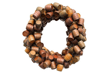 Letter O from wooden barrels, 3D rendering