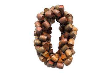 Number 0 from wooden barrels, 3D rendering