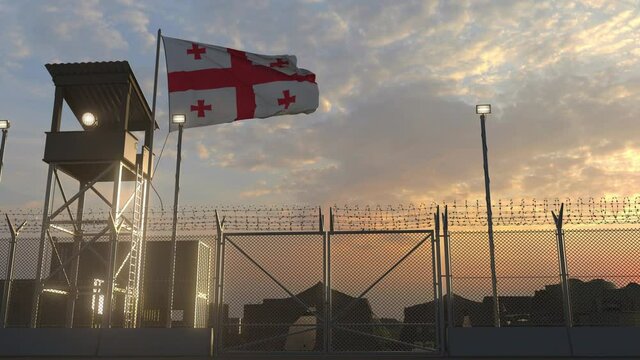 Military base with waving flag of Georgia 3d