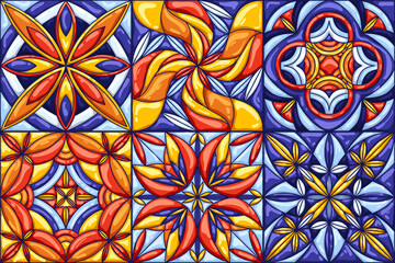 Ceramic tile pattern. Decorative abstract background. Traditional ornate mexican talavera, portuguese azulejo or spanish majolica