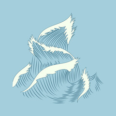 Waves engraving. Marine and nautical or ocean waves background for banner or poster. Hand drawn sketch of sea splash. Retro background