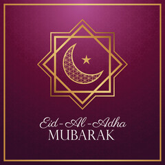 Eid Al Adha Mubarak celebration with golden moon and star
