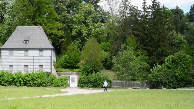 Weimar, Germany view at a park and the historical garden house of Johann Wolfgang Goethe