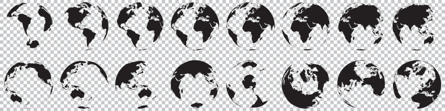 GLOBE TERRESTRE avec faibles d&eacute;tails. Style plat design avec lignes rectilignes. Vues de l'Antarctique et de l'Arctique