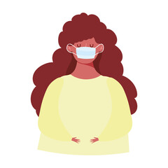covid 19 coronavirus, young woman with medical mask, prevention outbreak, isolated icon design white background
