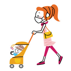 親子　お出かけ　マスク　フェイスガード　白背景