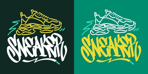 Abstract Hand Written Graffiti Style Word Sneaker Vector Illustration. Typography Illustration As Logotype