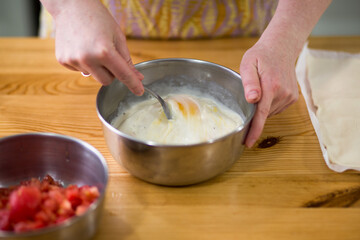 Preparing eggs.