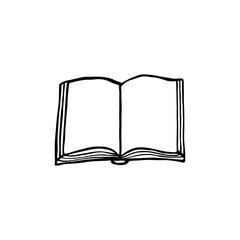 Doodle single element of open Book with study and education concept. Hand drawn vector sketch illustration isolated on white
