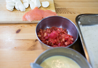 Preparing mozzarella.