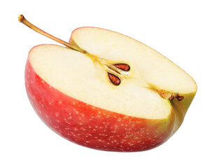 Halved red apple isolated on white background