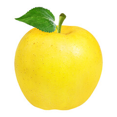 Yellow apple with leaf isolated on white background