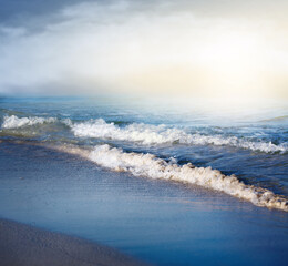 Sea wave on the sandy beach.Summer vacation background.