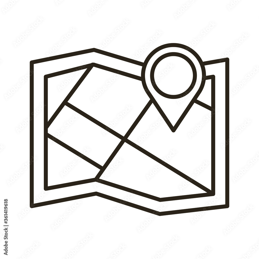 Poster paper map with pin location line style icon