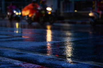 Night scene of city light after hard rain fall.Selective focus.