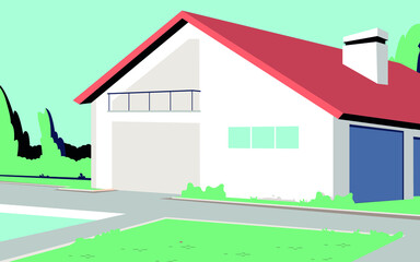 residential house with pool next door.