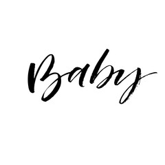 Baby card. Hand drawn brush style modern calligraphy. Vector illustration of handwritten lettering. 