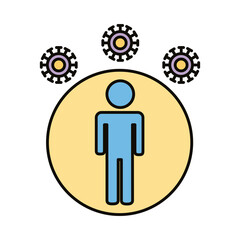 human figure with covid19 particles distance social line and fill style