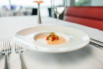 lobster bisque soup with bread at high scale classy restaurant