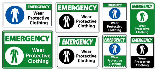 Emergency Wear protective clothing sign on white background