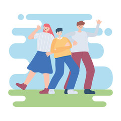 happy friendship day, men and woman cartoon character special event celebration