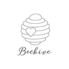 Vector illustration of a beehive silhouette with type. Logo design branding concept.
