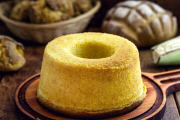 table with cornmeal cake, broa (bruninha or broa), typical Brazilian sweets. Traditional food from the state of minas gerais and são paulo.