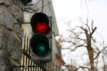 A close up of a green traffic light