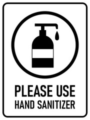 Please Use Hand Sanitizer Vertical Hygiene Warning Poster Icon with an Aspect Ratio of 3:4 and Rounded Corners. Vector Image.