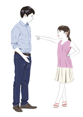 向き合って父に文句を言う娘