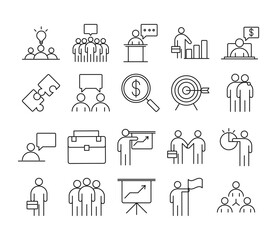 businesspeople financial money business management developing successful icons set line style