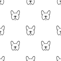 Dog silhouette hand drawing pattern. French bulldog seamless vector cartoon wallpaper isolated black and white.