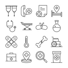 healthcare medical and hospital pictogram line style icons set