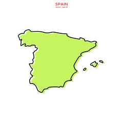 Green Map of Spain with Outline Vector Design Template. Editable Stroke.