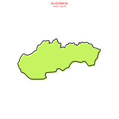 Green Map of Slovakia with Outline Vector Design Template. Editable Stroke