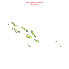 Green Map of Solomon Islands with Outline Vector Design Template. Editable Stroke