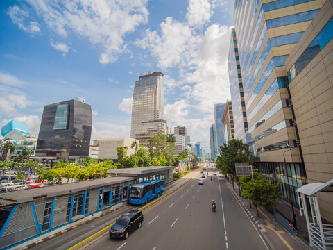 Day Road Traffic In The City Of Jakarta. Indonesia.