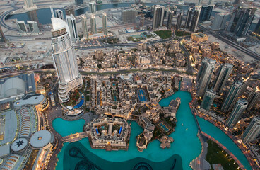 View of Dubai from Burj Khalifa. Dubai, United Arab Emirates