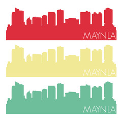 Manila Skyline Silhouette. Landscape City Design. Vector Cityscape Icon. 