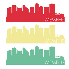 Memphis Skyline Silhouette City Stamp Vector Color Vintage Set.