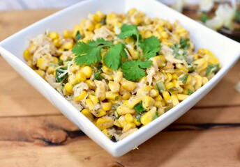 Homemade fancy Mexican street corn salad ready to share and eat from simple home meal kit